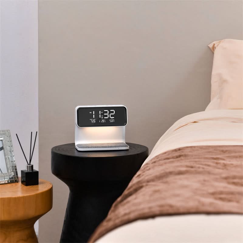 3-in-1 Bedside Lamp with LCD Alarm Clock and Wireless Charger