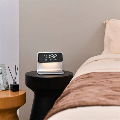 3-in-1 Bedside Lamp with LCD Alarm Clock and Wireless Charger