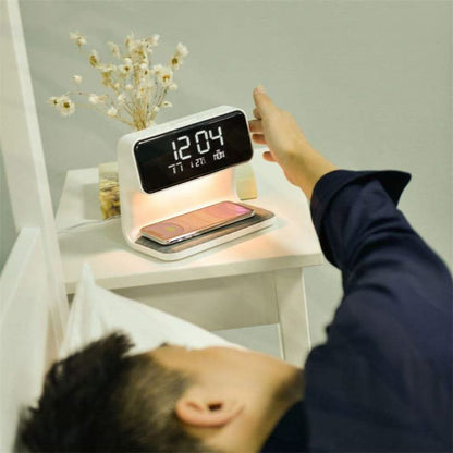 3-in-1 Bedside Lamp with LCD Alarm Clock and Wireless Charger