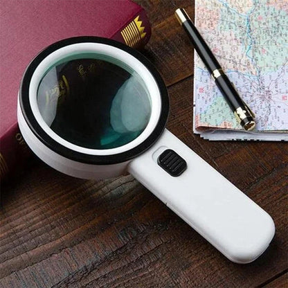 30x Optical Magnifying Glass with Built-In LED Light and Ergonomic Grip