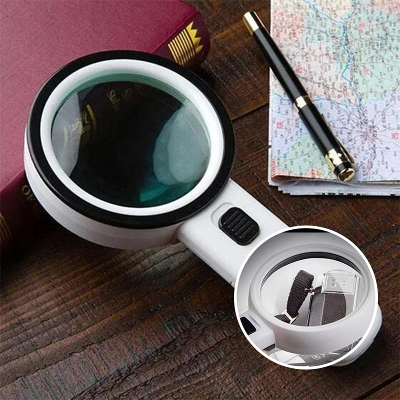 30x Optical Magnifying Glass with Built-In LED Light and Ergonomic Grip