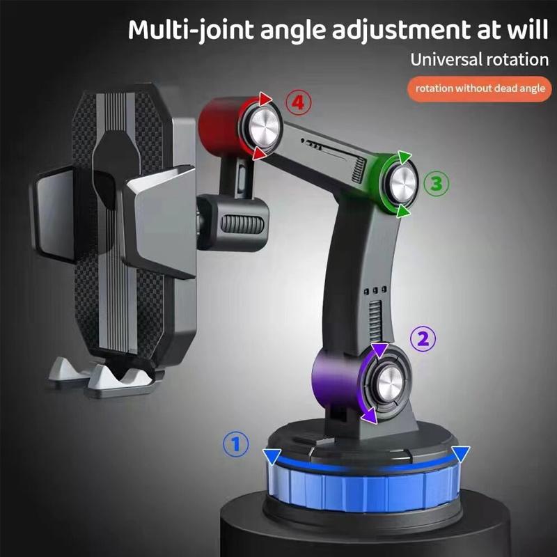 360° Adjustable Suction Phone Holder with Telescopic Arm and One-Hand Lock