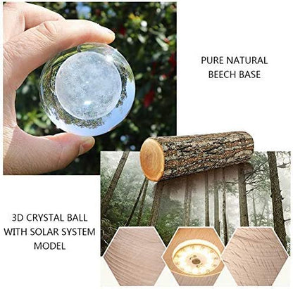 3D Planet Crystal Ball with Illuminated Wooden Display Base