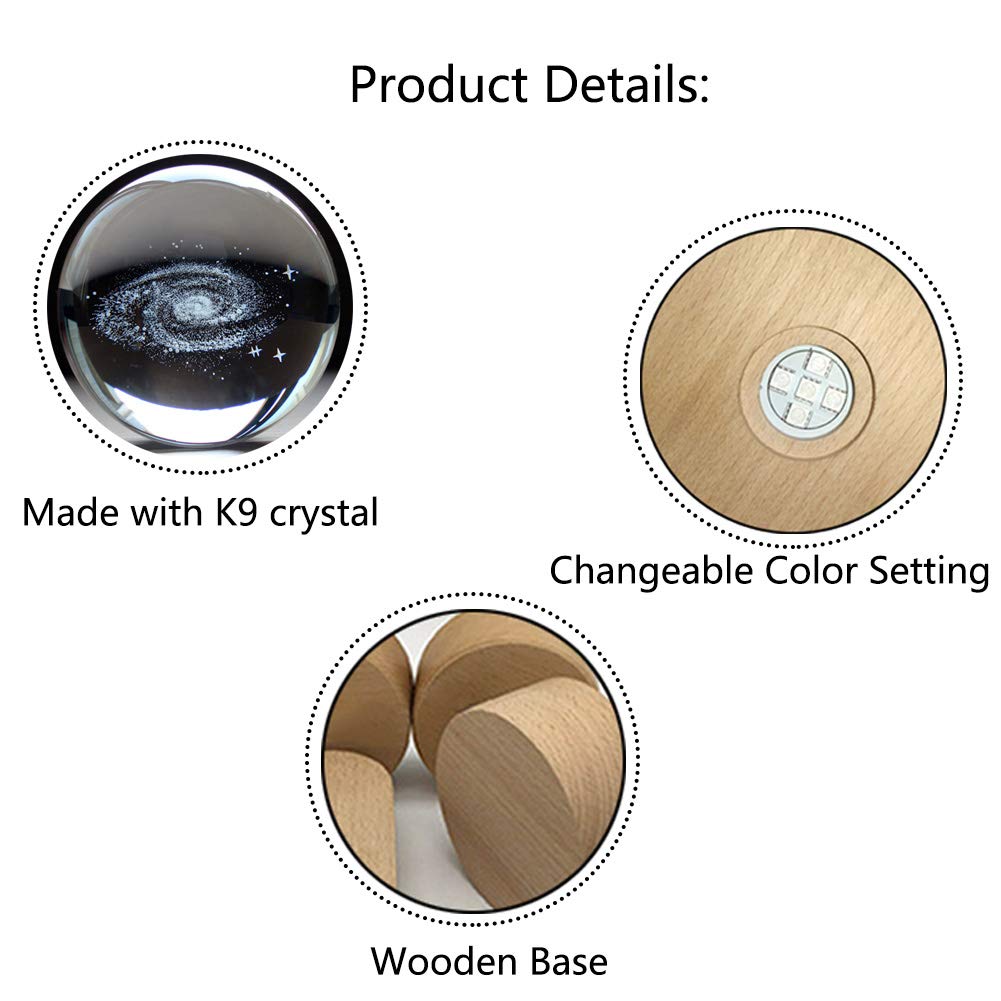 3D Planet Crystal Ball with Illuminated Wooden Display Base