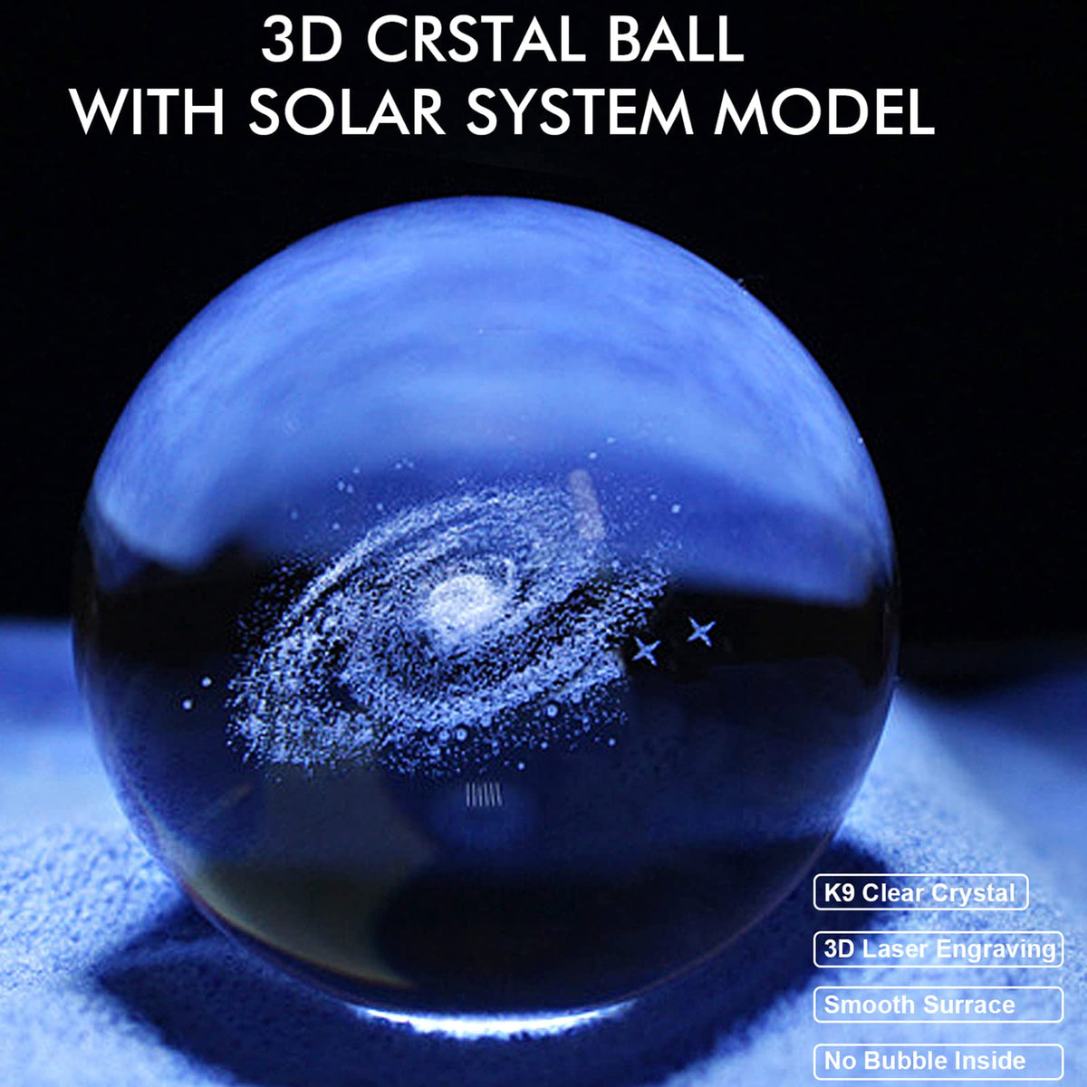3D Planet Crystal Ball with Illuminated Wooden Display Base