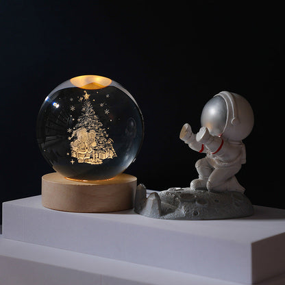 3D Planet Crystal Ball with Illuminated Wooden Display Base