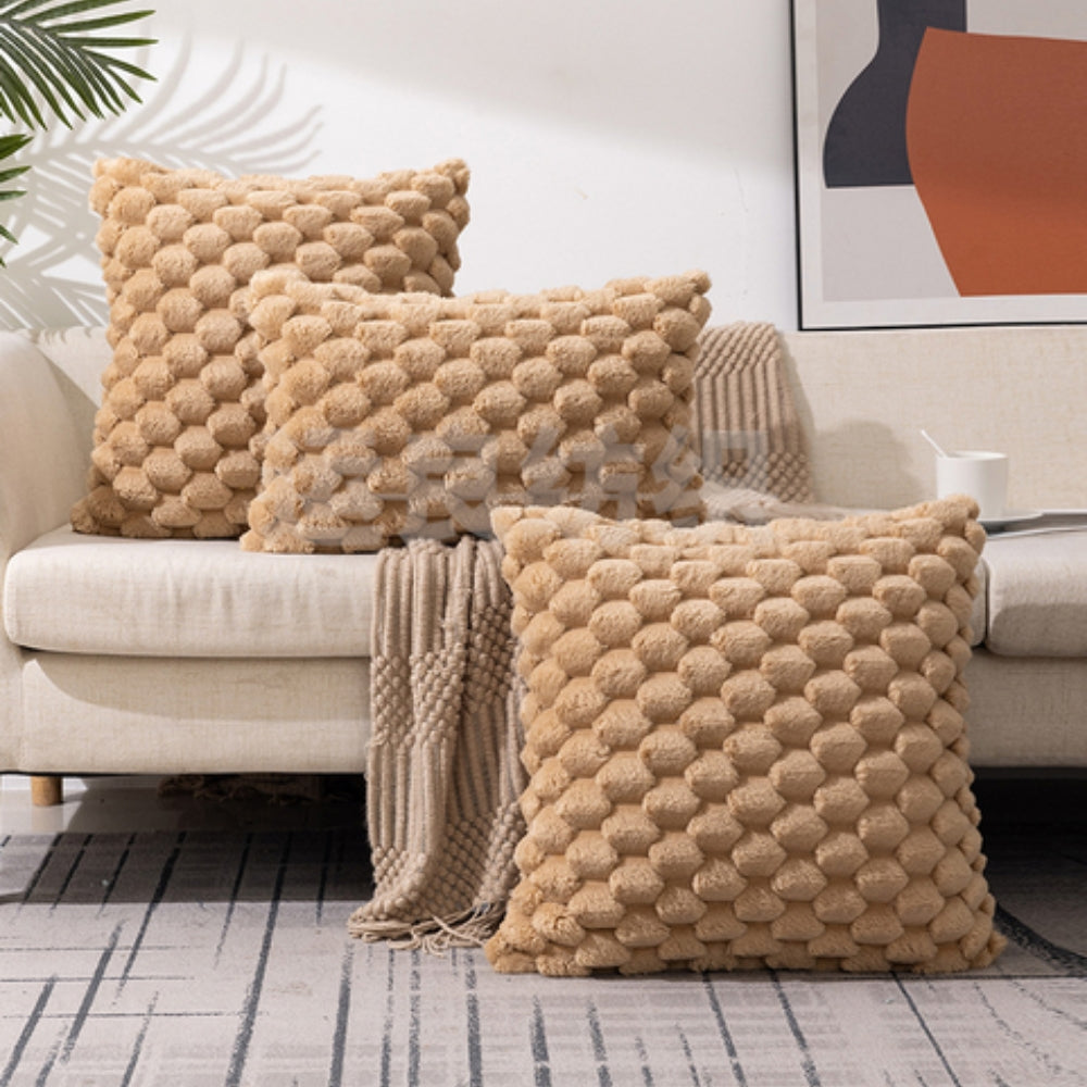 3D Textured Cushion Cover – Soft Cotton and Polyester Pillowcase with Zip Closure