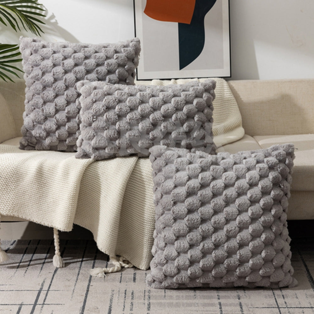 3D Textured Cushion Cover – Soft Cotton and Polyester Pillowcase with Zip Closure