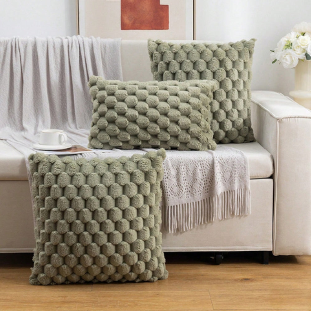 3D Textured Cushion Cover – Soft Cotton and Polyester Pillowcase with Zip Closure