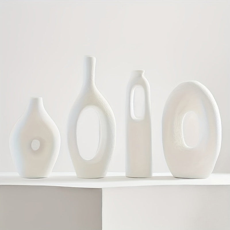 4-Piece Ceramic Vase Set in Boho Style for Decorative Displays