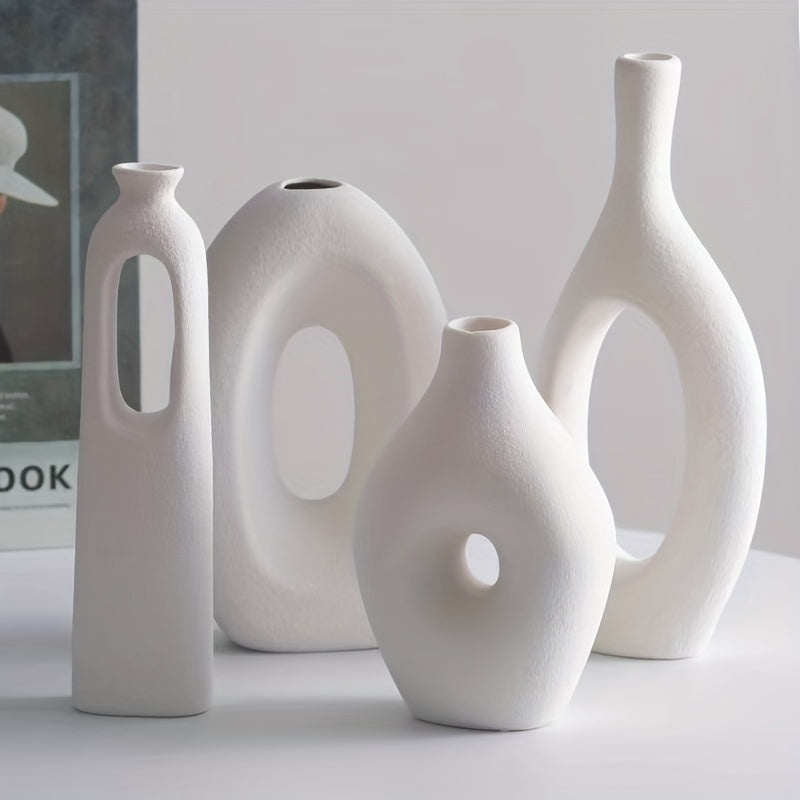 4-Piece Ceramic Vase Set in Boho Style for Decorative Displays