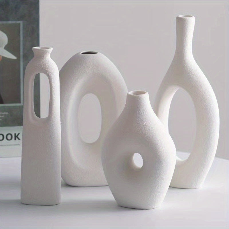 4-Piece Ceramic Vase Set in Boho Style for Decorative Displays