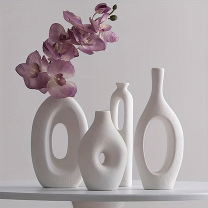 4-Piece Ceramic Vase Set in Boho Style for Decorative Displays