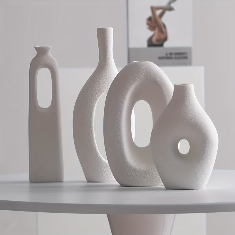 4-Piece Ceramic Vase Set in Boho Style for Decorative Displays