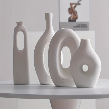 4-Piece Ceramic Vase Set in Boho Style for Decorative Displays
