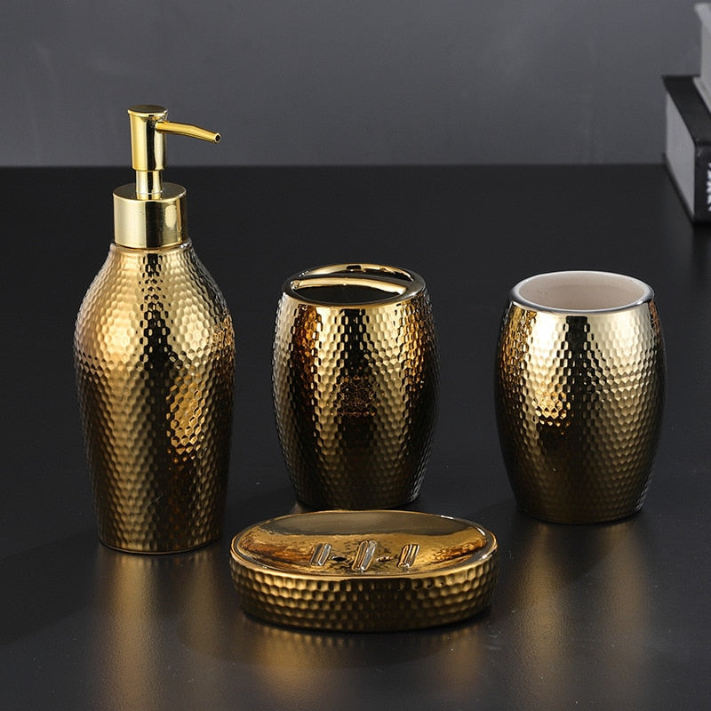 4-Piece Stainless Steel Bathroom Accessories Set with Gold Accents