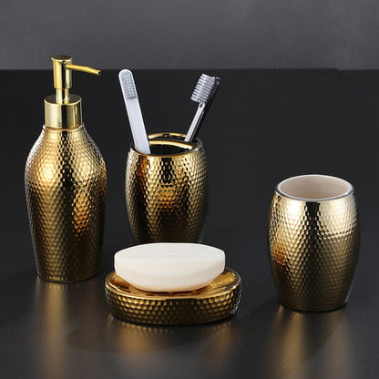4-Piece Stainless Steel Bathroom Accessories Set with Gold Accents