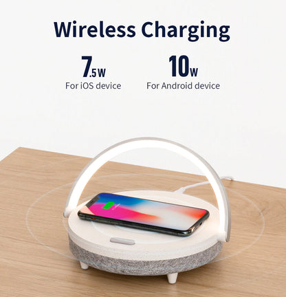 4-in-1 Dimmable Bedside Lamp with Wireless Charger and Bluetooth Speaker