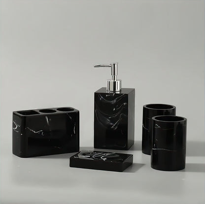 5-Piece Black Marble Resin Bathroom Accessory Set