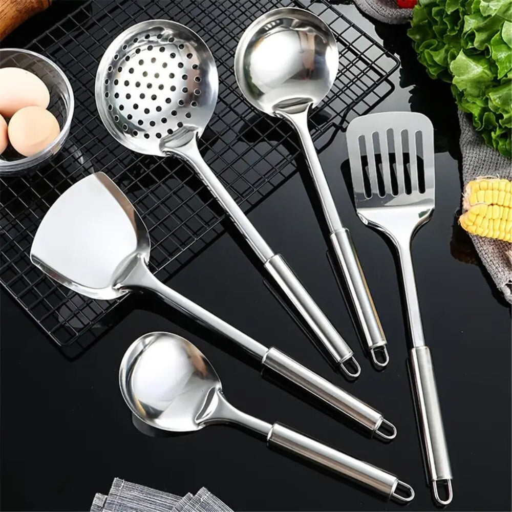 5-Piece Stainless Steel Kitchen Utensil Set with Ergonomic Handles