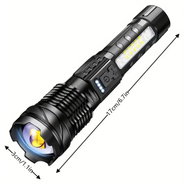 5000 Lumen USB Rechargeable Flashlight with Zoom and 5 Light Modes