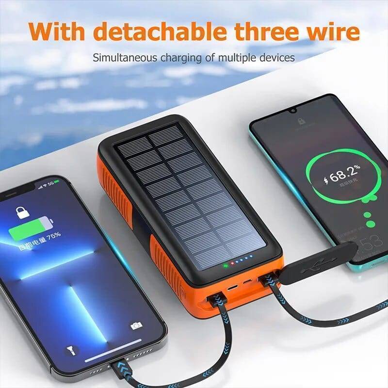 61200mAh Solar Hand Crank Power Bank with Dual USB Outputs and LED Flashlight