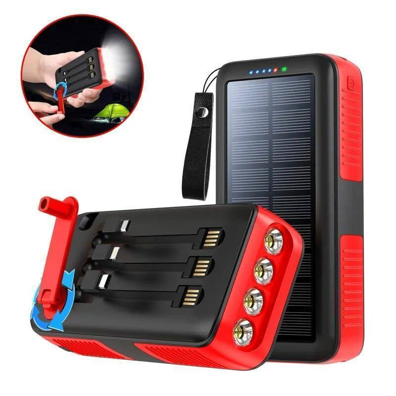 61200mAh Solar Hand Crank Power Bank with Dual USB Outputs and LED Flashlight