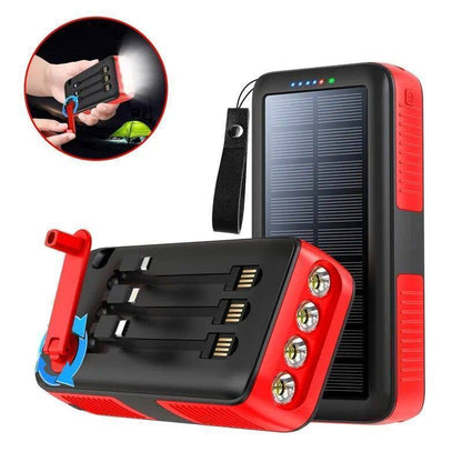 61200mAh Solar Hand Crank Power Bank with Dual USB Outputs and LED Flashlight