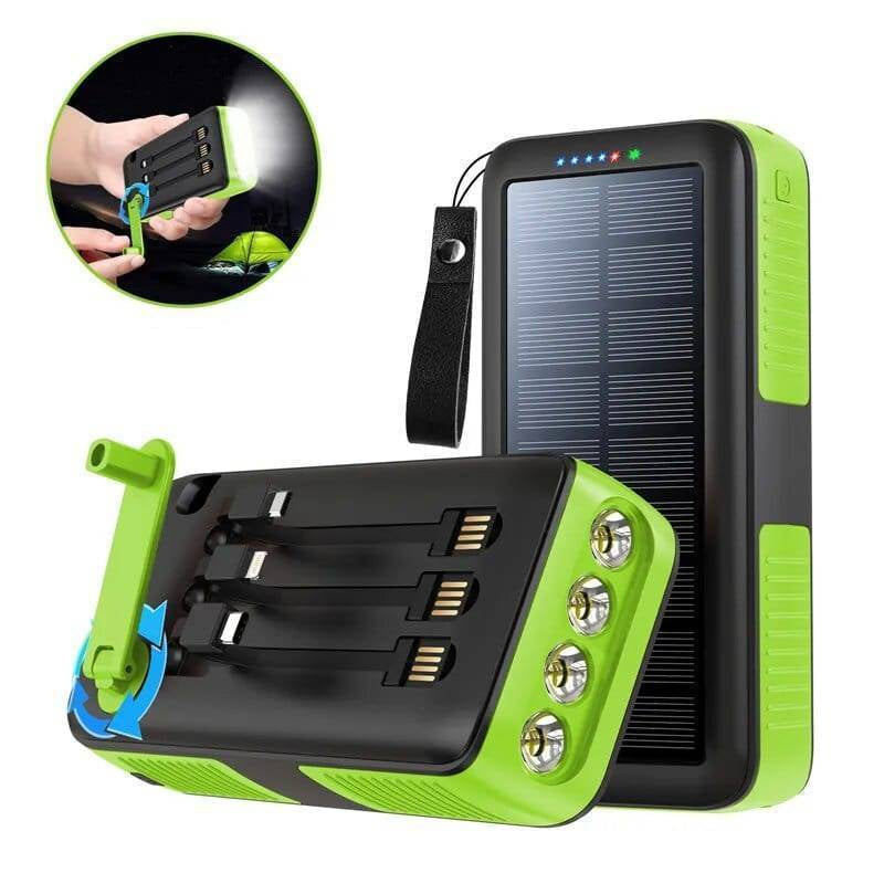 61200mAh Solar Hand Crank Power Bank with Dual USB Outputs and LED Flashlight