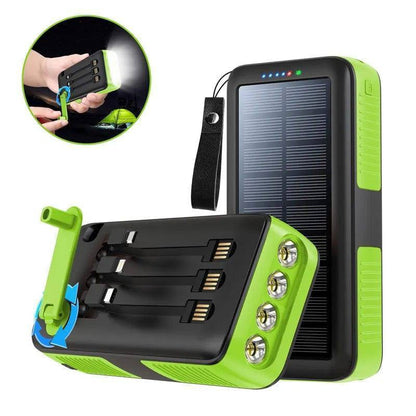 61200mAh Solar Hand Crank Power Bank with Dual USB Outputs and LED Flashlight
