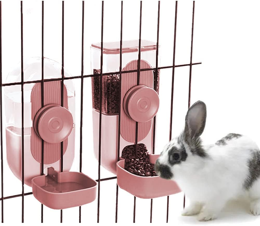 Automatic Rabbit Food and Water Dispenser Set Cage Mountable Feeder for Small Pets