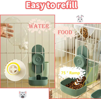 Automatic Rabbit Food and Water Dispenser Set Cage Mountable Feeder for Small Pets