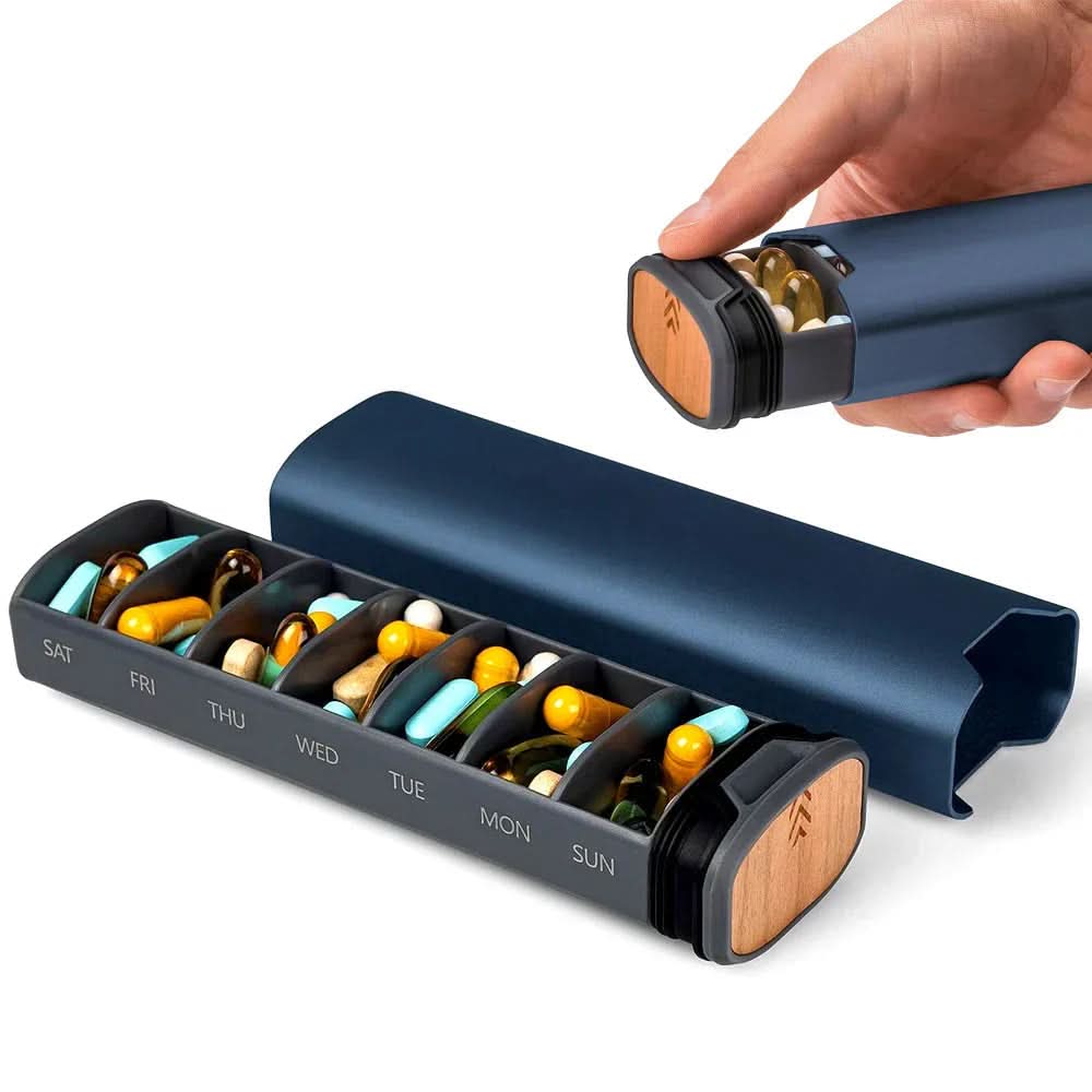 7-Day Pill Organizer with Sealed Compartments and Engraved Days