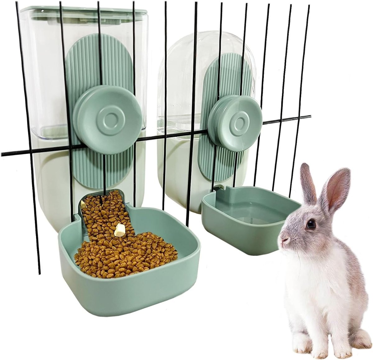 Automatic Rabbit Food and Water Dispenser Set Cage Mountable Feeder for Small Pets