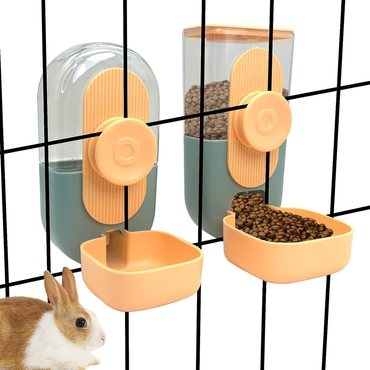 Automatic Rabbit Food and Water Dispenser Set Cage Mountable Feeder for Small Pets
