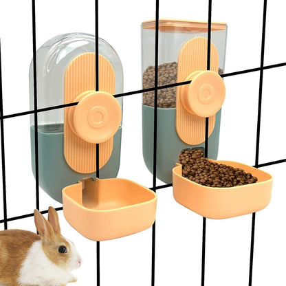 Automatic Rabbit Food and Water Dispenser Set Cage Mountable Feeder for Small Pets