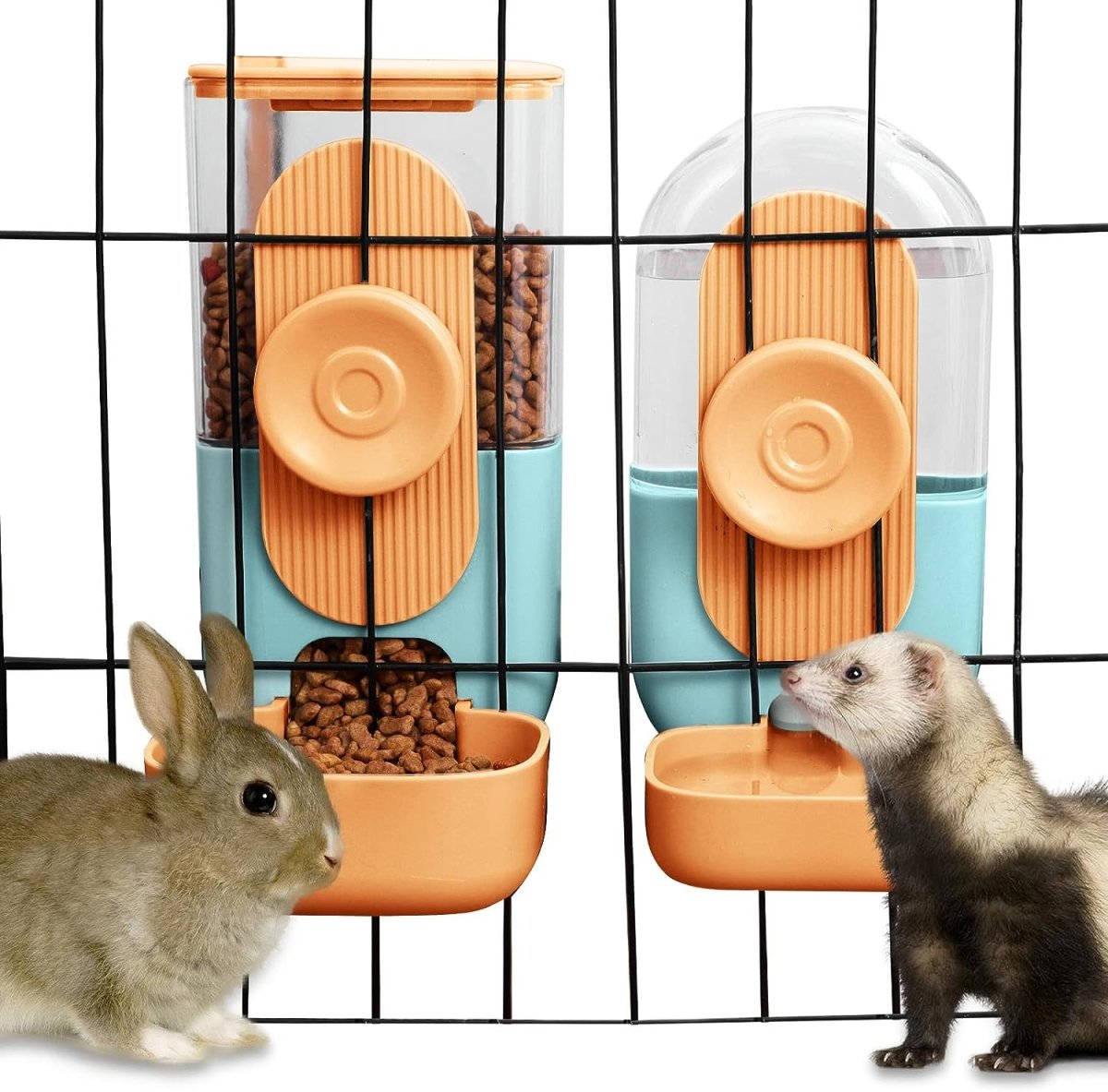 Automatic Rabbit Food and Water Dispenser Set Cage Mountable Feeder for Small Pets