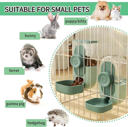 Automatic Rabbit Food and Water Dispenser Set Cage Mountable Feeder for Small Pets