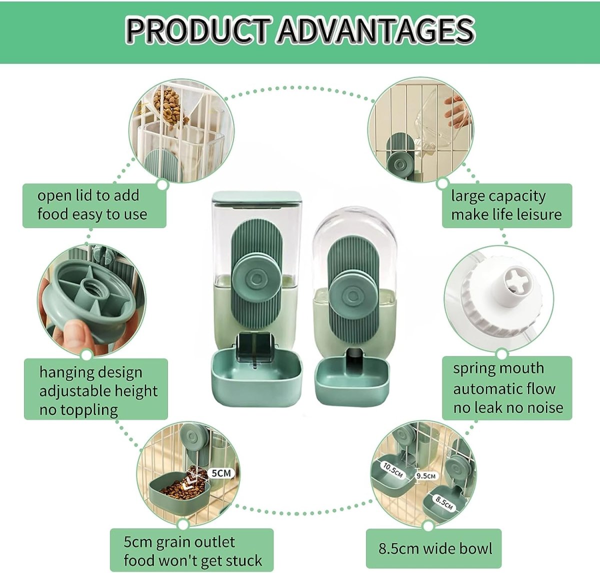 Automatic Rabbit Food and Water Dispenser Set Cage Mountable Feeder for Small Pets