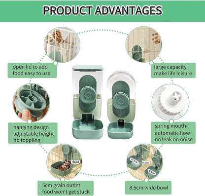 Automatic Rabbit Food and Water Dispenser Set Cage Mountable Feeder for Small Pets