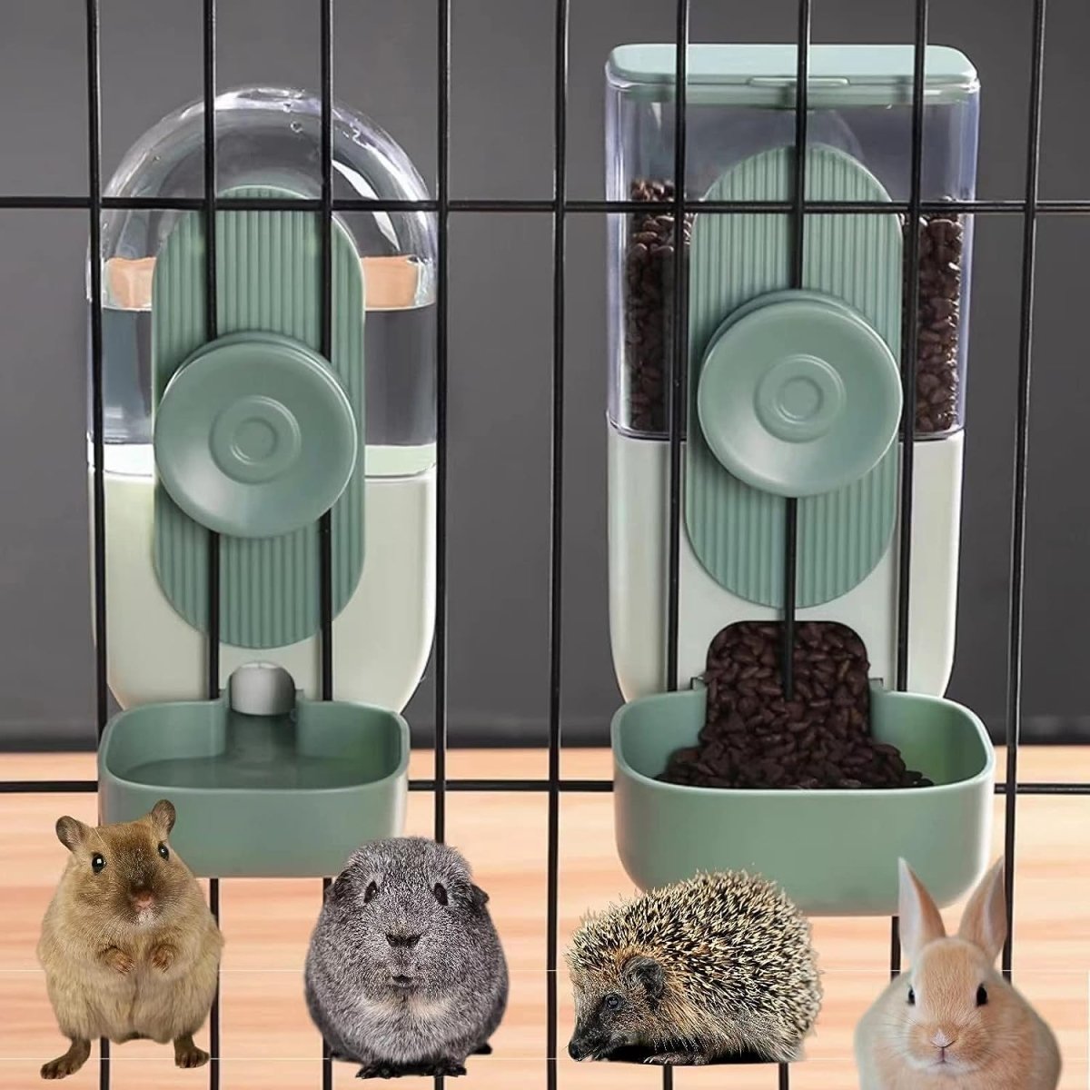 Automatic Rabbit Food and Water Dispenser Set Cage Mountable Feeder for Small Pets