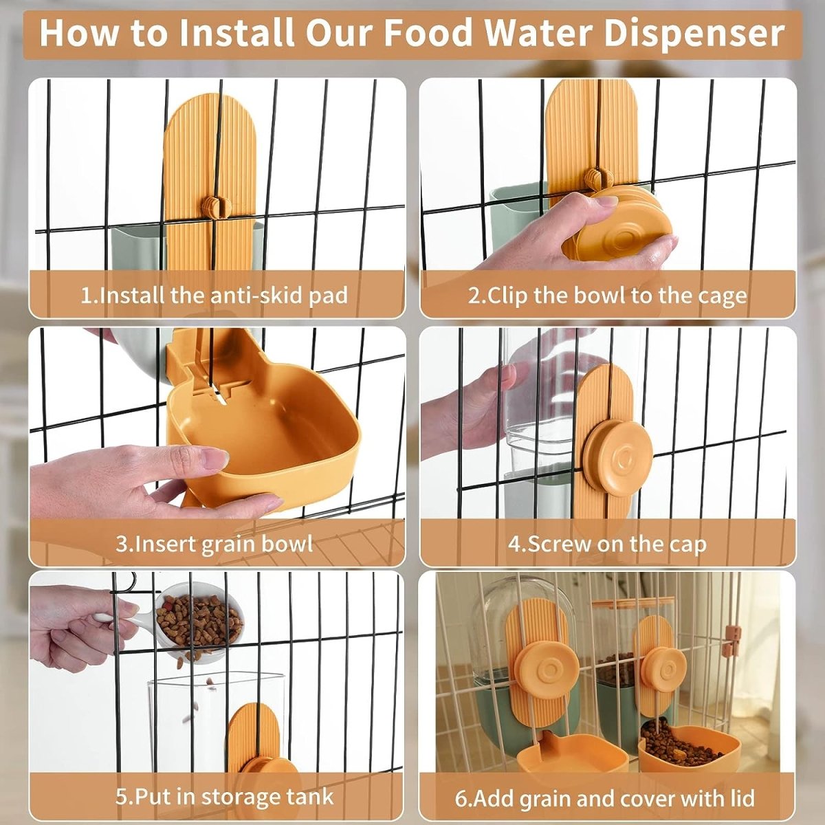 Automatic Rabbit Food and Water Dispenser Set Cage Mountable Feeder for Small Pets