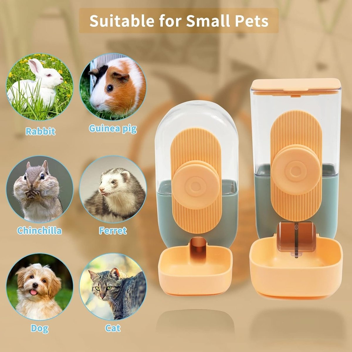 Automatic Rabbit Food and Water Dispenser Set Cage Mountable Feeder for Small Pets