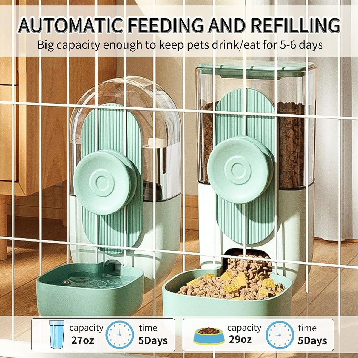 Automatic Rabbit Food and Water Dispenser Set Cage Mountable Feeder for Small Pets