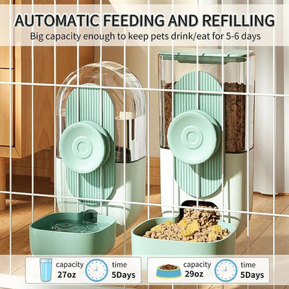 Automatic Rabbit Food and Water Dispenser Set Cage Mountable Feeder for Small Pets