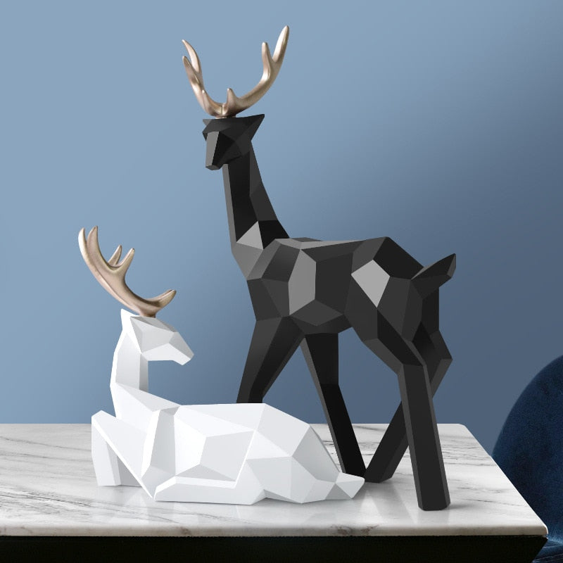 Abstract Deer Sculptures Set with Organic Curves and Refined Resin Finish