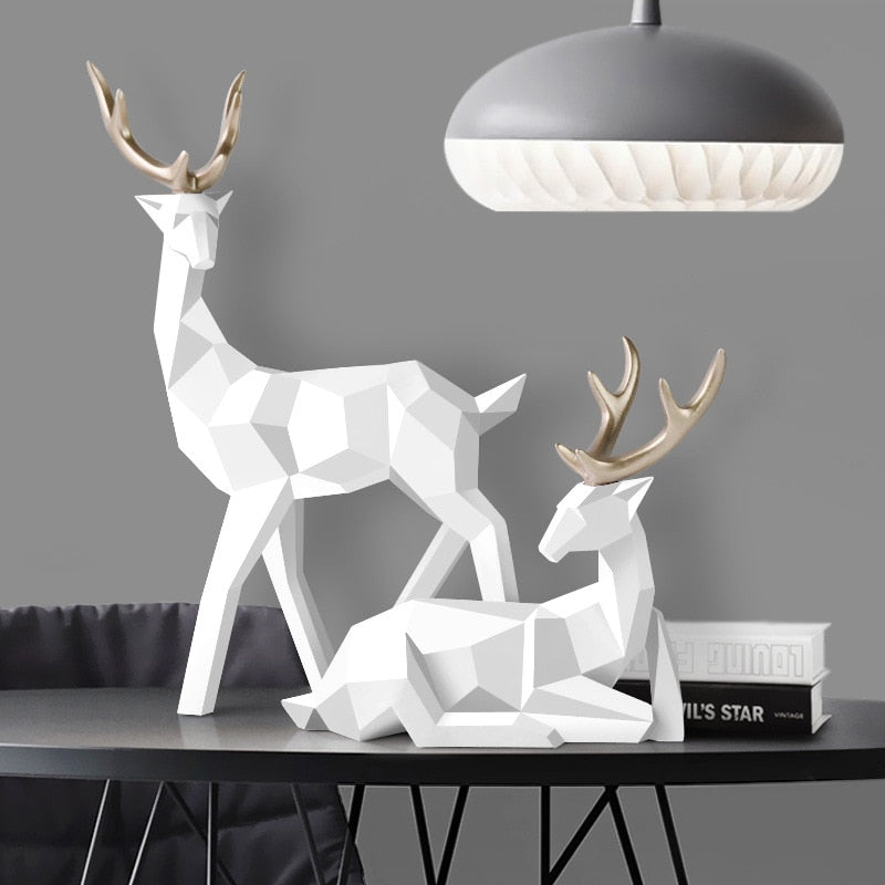 Abstract Deer Sculptures Set with Organic Curves and Refined Resin Finish