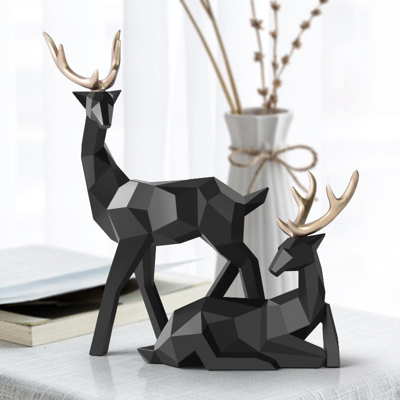 Abstract Deer Sculptures Set with Organic Curves and Refined Resin Finish