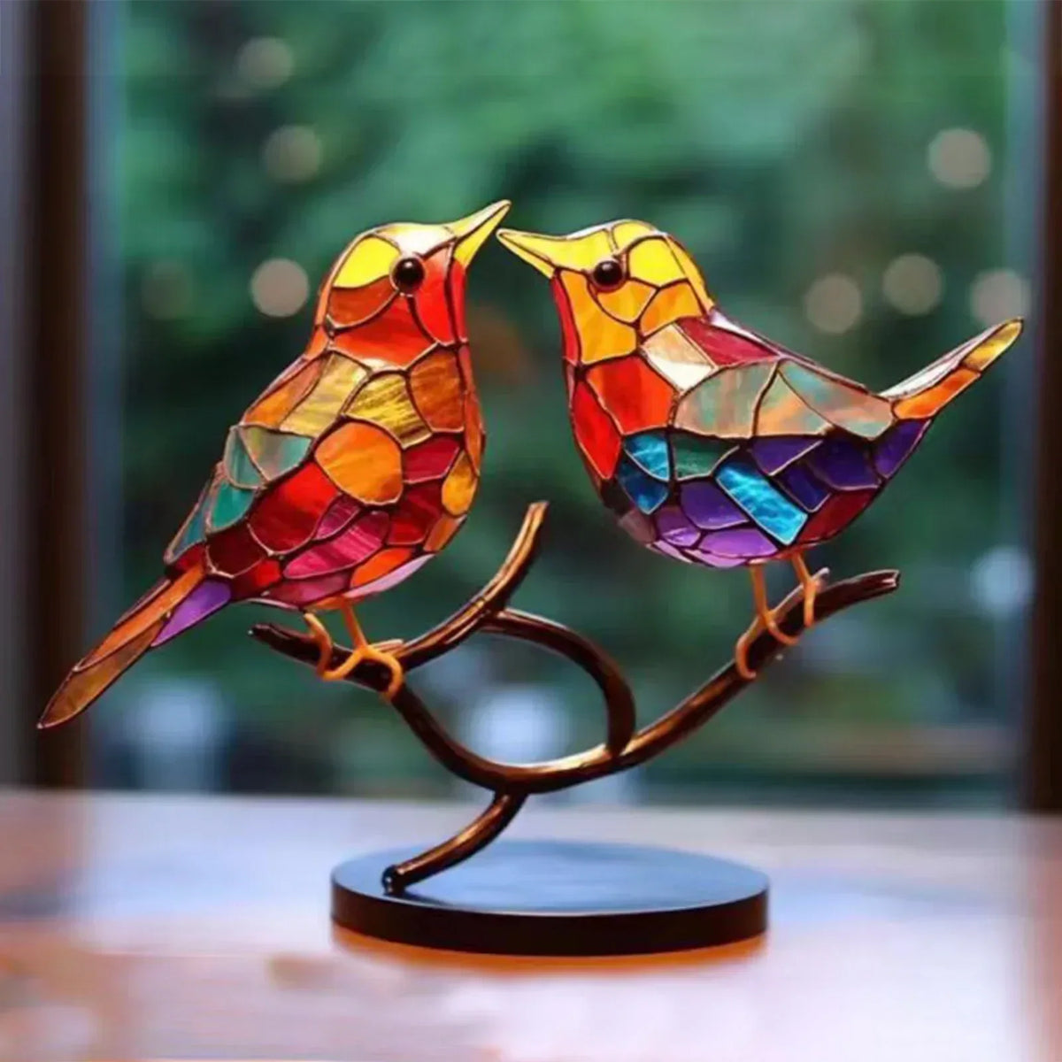 Acrylic Bird Sculpture on Branch for Indoor Home Decor