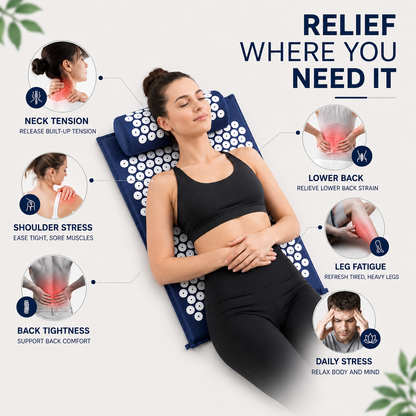 Acupressure Therapy Mat Set with Neck Support Cushion and Spike Discs
